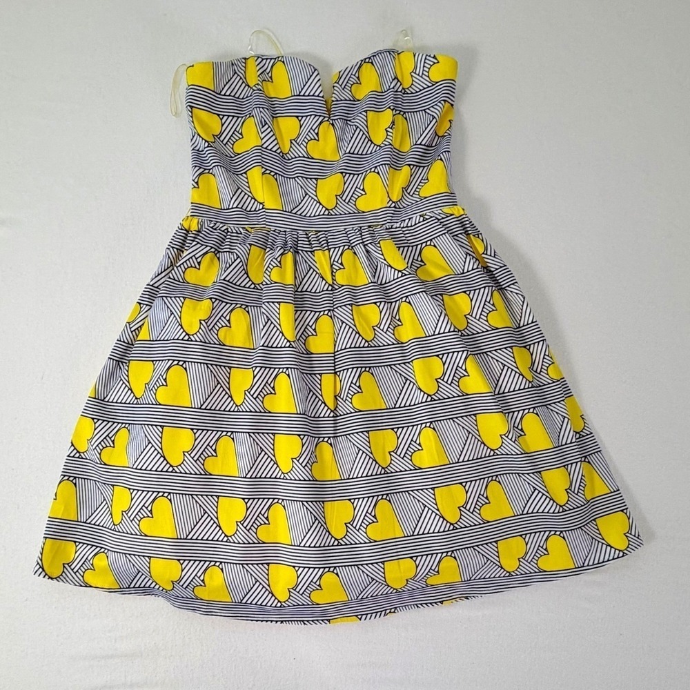 Strapless Heart Print Mini Dress Yellow Black White Whimsical Coquette Sz S NWT - Picture 12 of 13